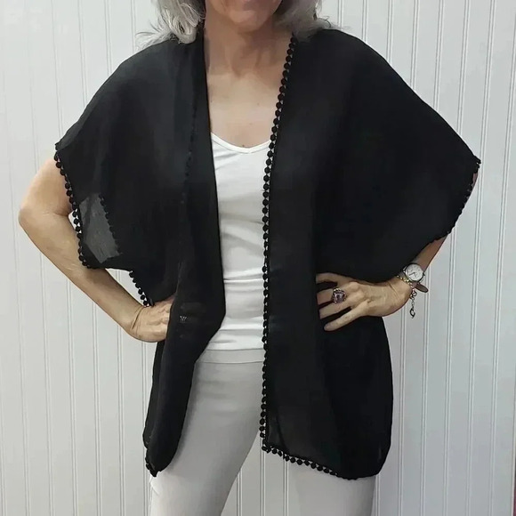 SALE Black Sheer Tassel Cover-up - Picture 1 of 3